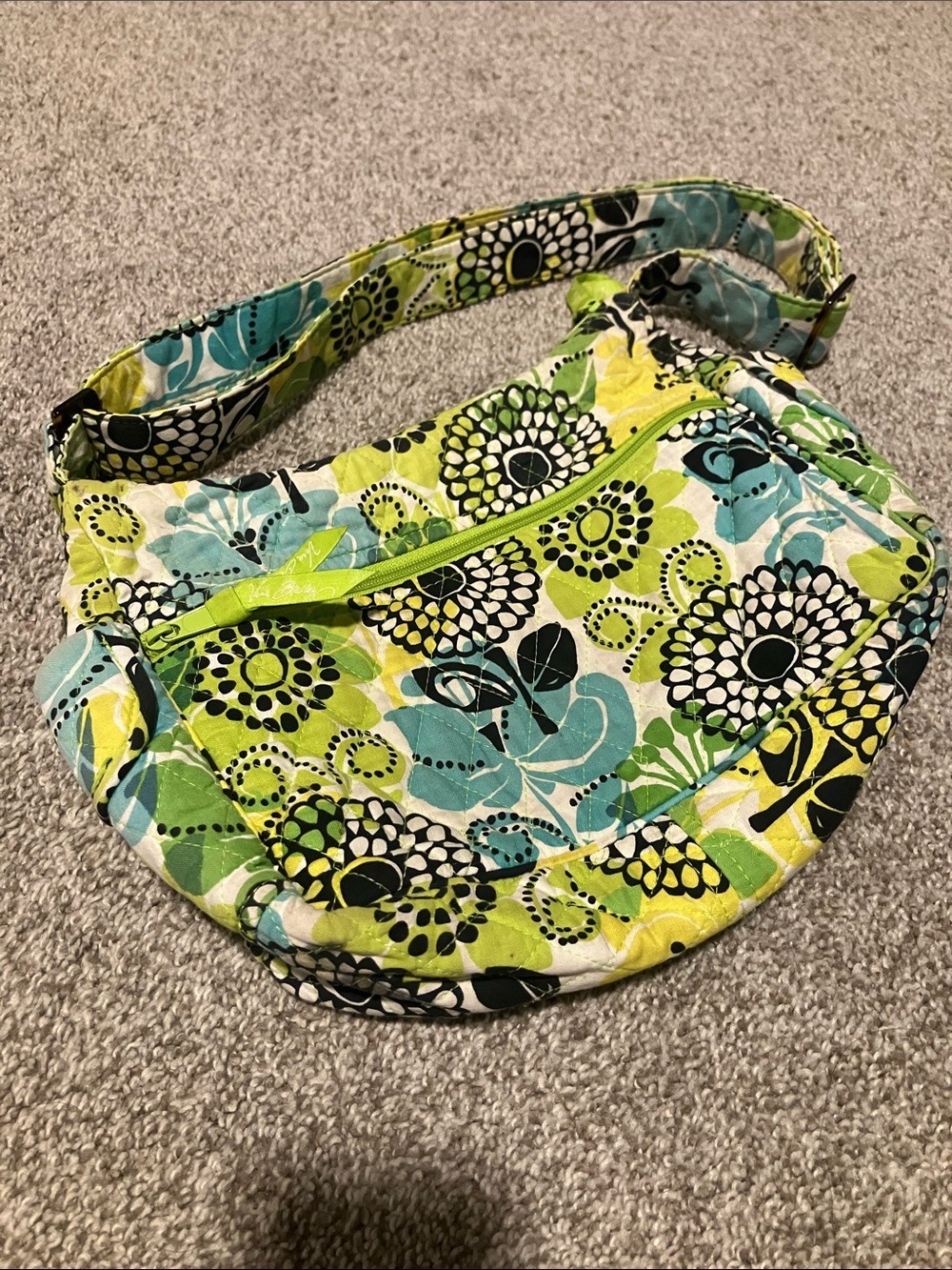 VERA BRADLEY LIMES UP PATTERN GREEN FLORAL QUILTED SHOULDER SADDLE CROSSBODY BAG